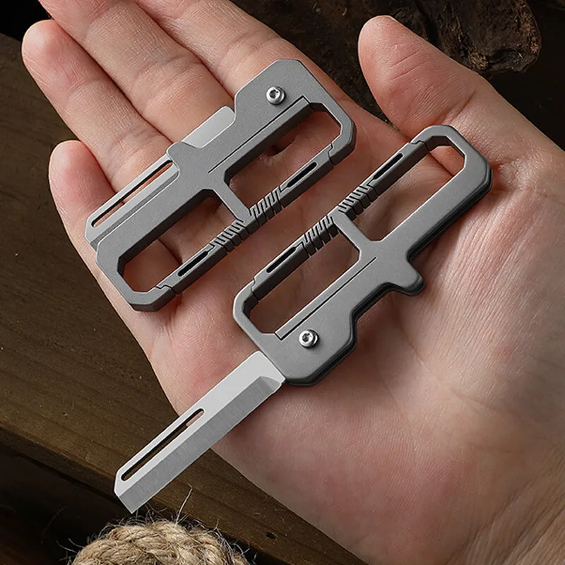 Edc Carry Knife - FEGVE มีดพับไทเทเนียมคาราบิเนอร์สำหรับตั้งแคมป์กลางแจ้งพวงกุญแจเครื่องมือ EDC