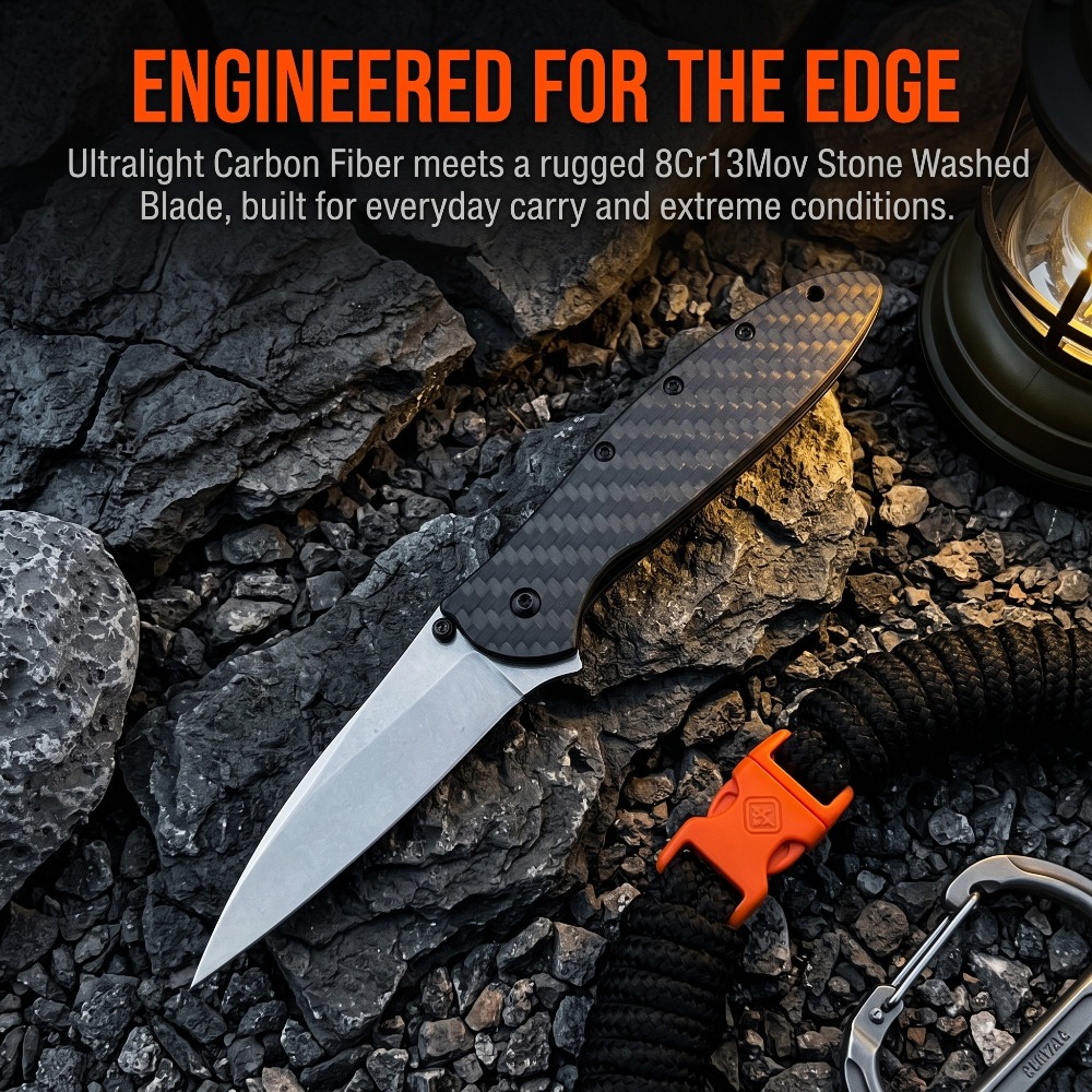 Everyday Carry (Edc) Knife - มีดพับพกพา 1660 ด้ามคาร์บอนไฟเบอร์ ใบมีด 8Cr13MoV สำหรับกิจกรรมกลางแจ้ง